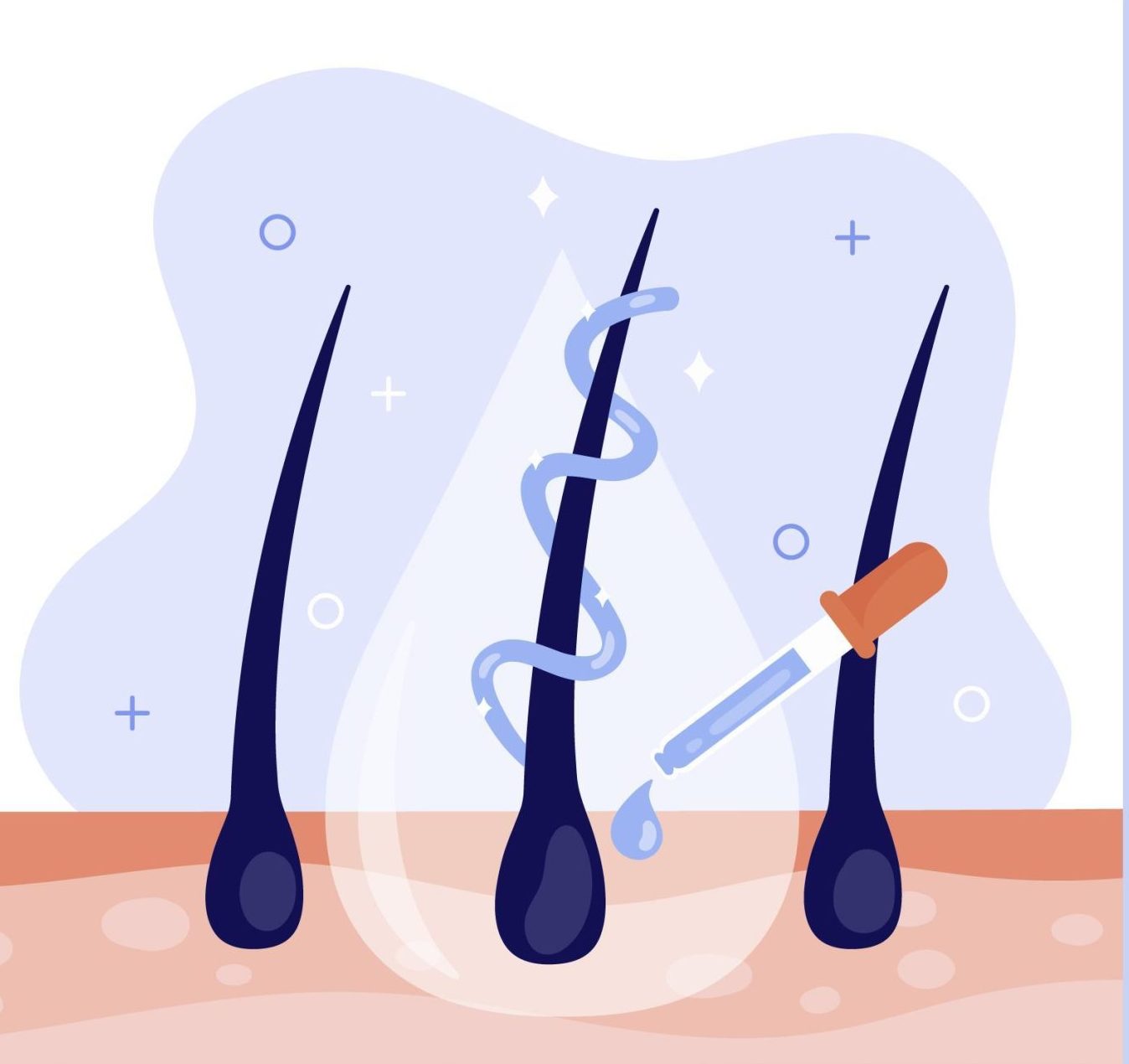 dessin d'une pipette déposant des huiles essentielles sur le cuir chevelu